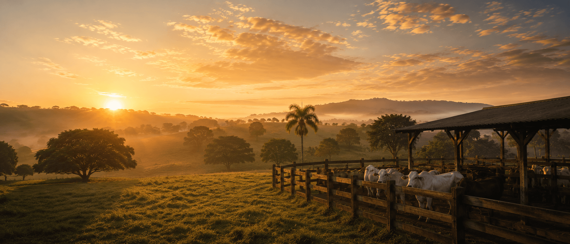 Amanecer en una finca ganadera